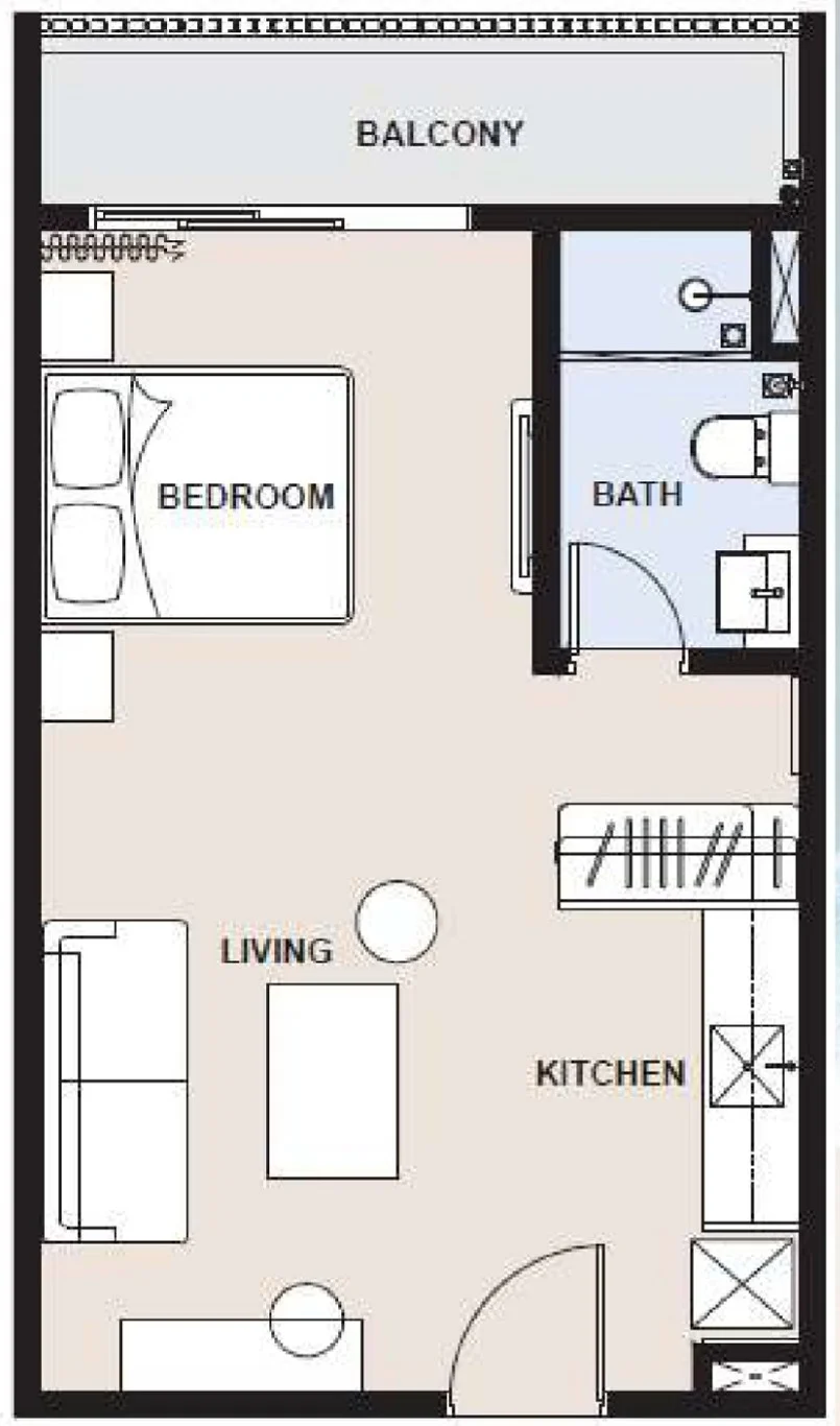 OSK Ombak Kuantan Type A Floor Plan — 450 sqft Garden Studio, Freehold Balok Beach